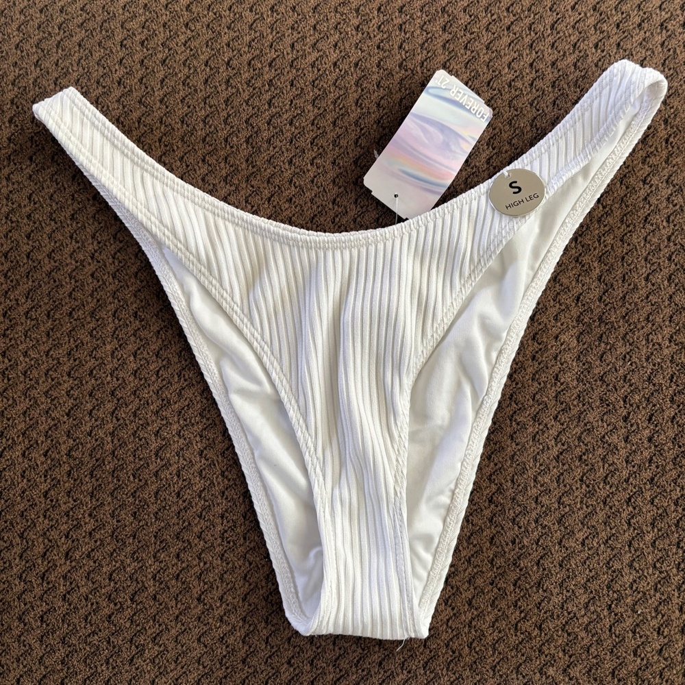 Forever 21 Bikini Bottom Solid White Textured High Leg Women's Size S NWT